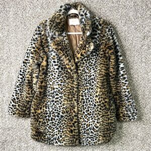 1 Sunset Lane Coat Women’s Medium Leopard Print 2 Snap Front Faux Fur
